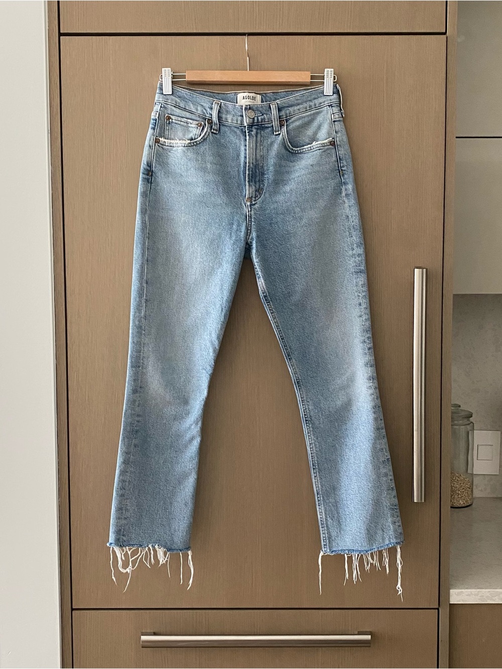 Agolde Light Blue Straight Leg Jeans with Raw Hem